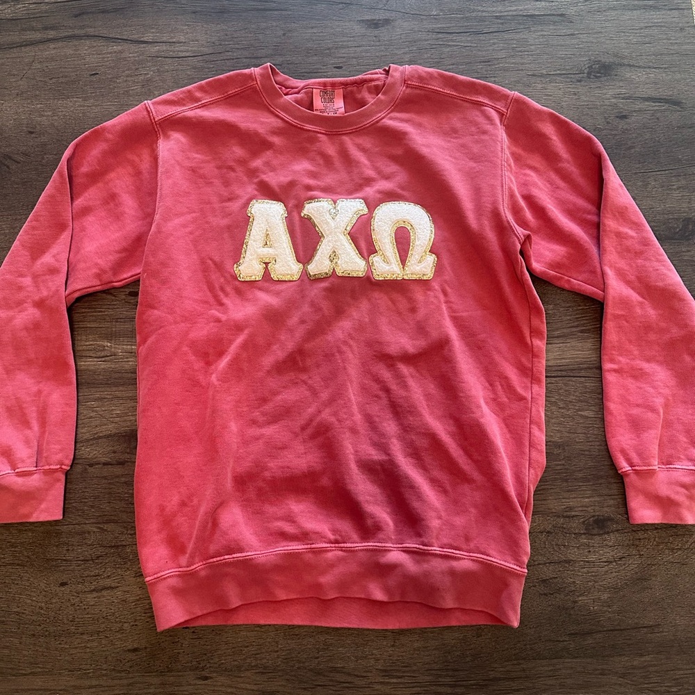 Alpha Chi Omega hard lettered crewneck.
